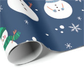 Snowman en Snowflakes Blue Pattern Cadeaupapier (Rol Hoek)