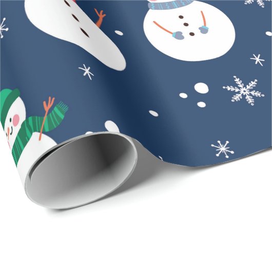 Snowman en Snowflakes Blue Pattern Cadeaupapier (Rol Hoek)