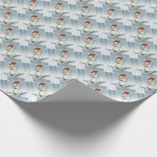 Snowman en Snowflakes Cadeaupapier (Hoek)