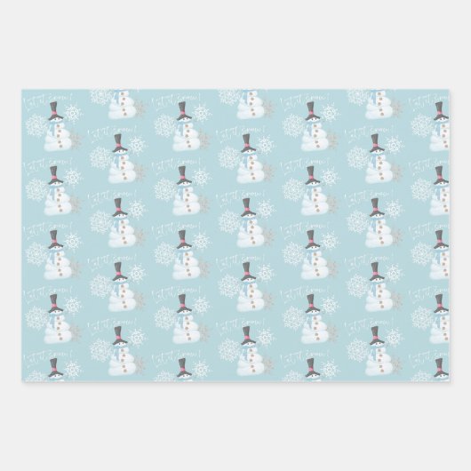 Snowman en Snowflakes Kute Kerstmis Inpakpapier Vel (Voorkant 3)