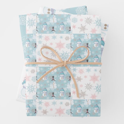 Snowman en Snowflakes Kute Kerstmis Inpakpapier Vel (In situ)