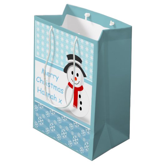 Snowman en Snowflakes Medium Cadeauzakje (Achterkant Gekanteld)