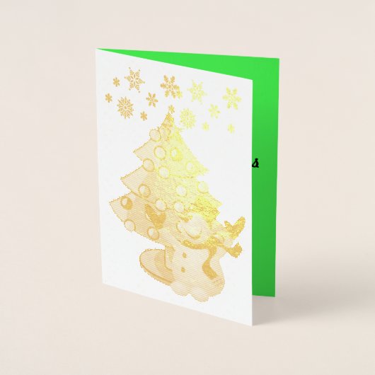 Snowman en Snowflakes, voor de zoete kerstboom Folie Kaarten (Voorkant)
