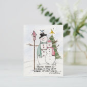 SnowMan en SnowLady Samen in de Magic Holiday Feestdagenkaart (Staand voorkant)