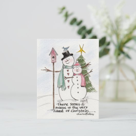 SnowMan en SnowLady Samen in de Magic Holiday Feestdagenkaart (Staand voorkant)