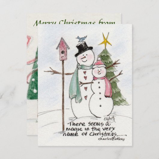 SnowMan en SnowLady Samen in de Magic Holiday Feestdagenkaart (Voorkant / Achterkant)