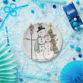 SnowMan en SnowLady Samen in de Magie Papieren Bordje (Feest)