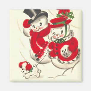  Snowman en Snowoman Square Magnet