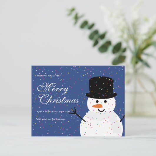 Snowman en Snowy Confetti Geen foto Feestdagenkaart (Staand voorkant)
