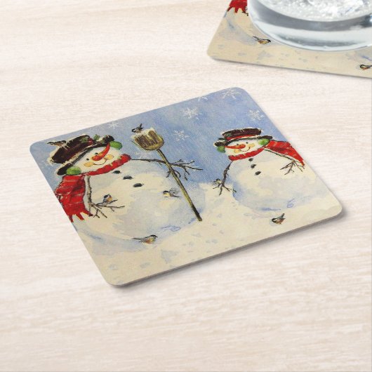 Snowman en Son Kartonnen Onderzetters (Schuin)