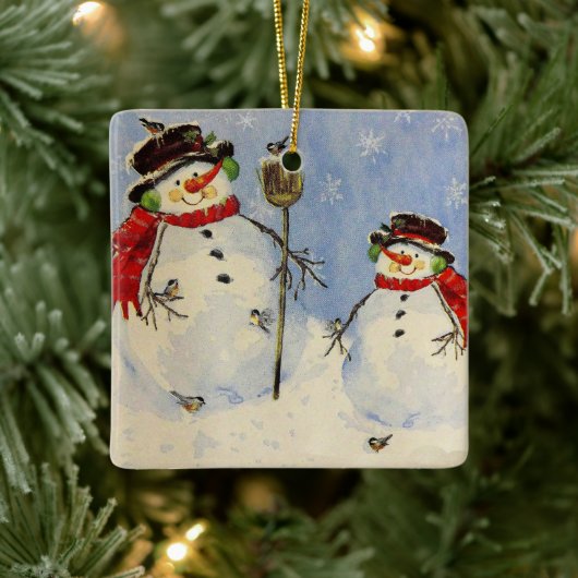Snowman en Son Keramisch Ornament (Boom)