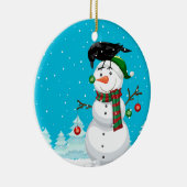 Snowman en The Raven Kerstmis Keramisch Ornament (Rechts)