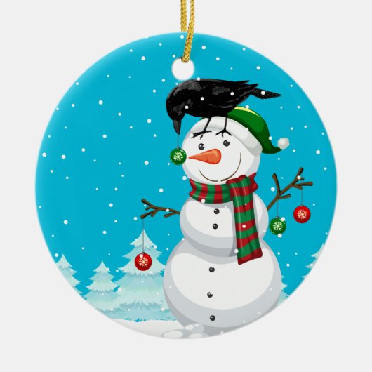 Snowman en The Raven Kerstmis Keramisch Ornament (Voorkant)