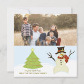 Snowman en Tree Holiday-fotokaart Feestdagenkaart (Voorkant)