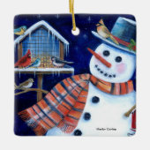 Snowman en Voedervoeder Keramisch Ornament (Voorkant)