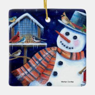 Snowman en Voedervoeder Keramisch Ornament