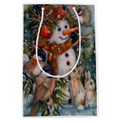 Snowman en vogel medium cadeauzakje (Voorkant)