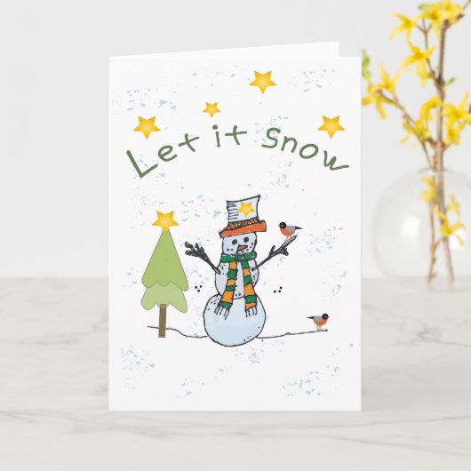 Snowman en vogels kaart (Gele Bloem)