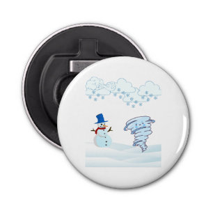 Snowman en wind in de winter button flesopener