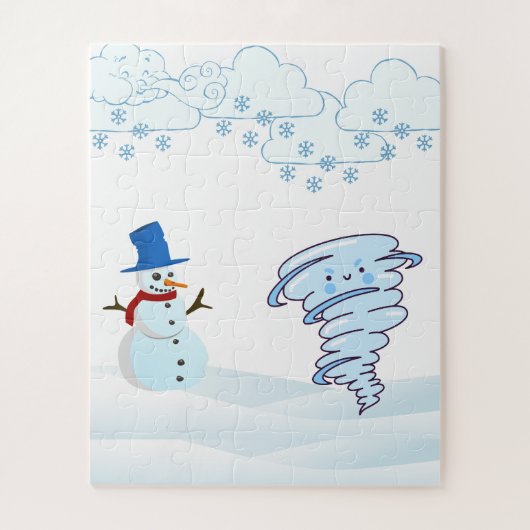 Snowman en wind in de winter legpuzzel (Verticaal)