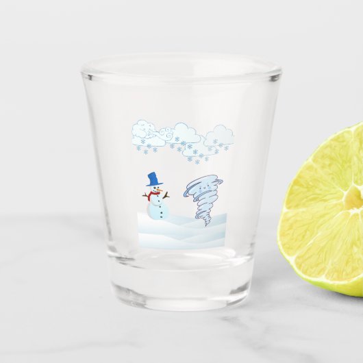 Snowman en wind in de winter shot glas (Voorkant)