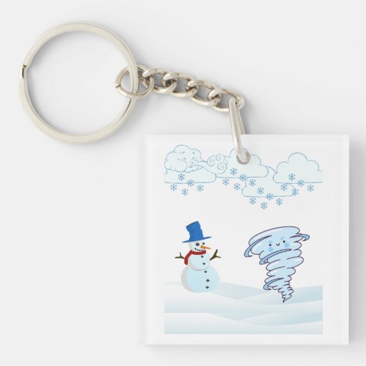 Snowman en wind in de winter sleutelhanger (voorkant)