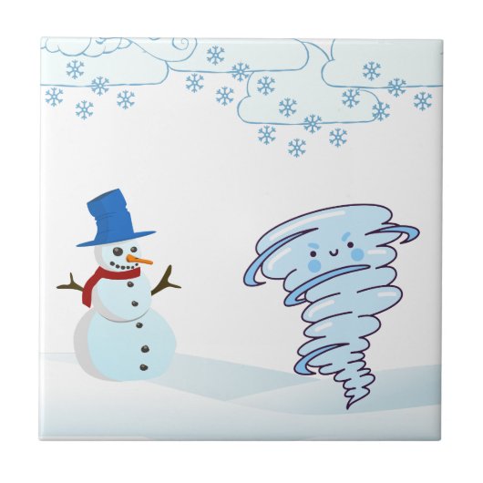 Snowman en wind in de winter tegeltje (Voorkant)