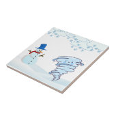 Snowman en wind in de winter tegeltje (Zijkant)