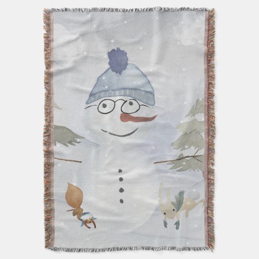 Snowman en Winter Woodland Friends Deken (Voorkant Verticaal)