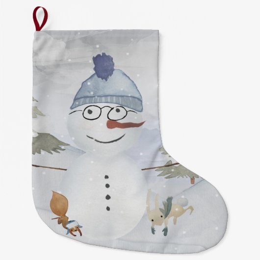 Snowman en Winter Woodland Friends Grote Kerstsok (Voorkant)