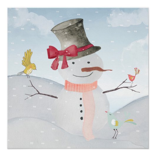 Snowman en Winter Woodland Friends Poster (Voorkant)