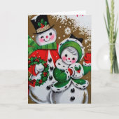 Snowman en zijn Vriendin Feestdagen Kaart (Voorkant)