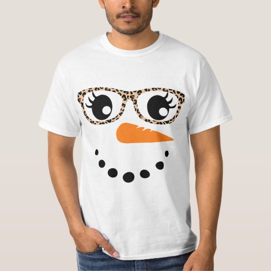 Snowman Face Carrot Nose Eyelashes Leopard Glasses T-shirt (Voorkant)