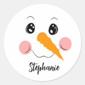 Snowman Face Cute Festive Persoonlijke naam Ronde Sticker (Voorkant)