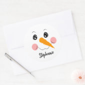Snowman Face Cute Festive Persoonlijke naam Ronde Sticker (Envelop)