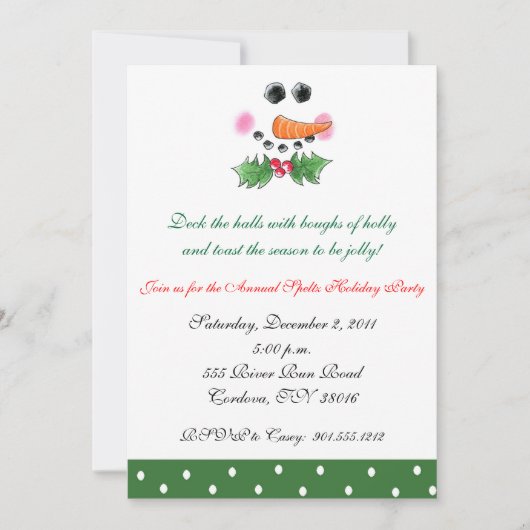 Snowman Face Holiday Uitnodiging (Voorkant)