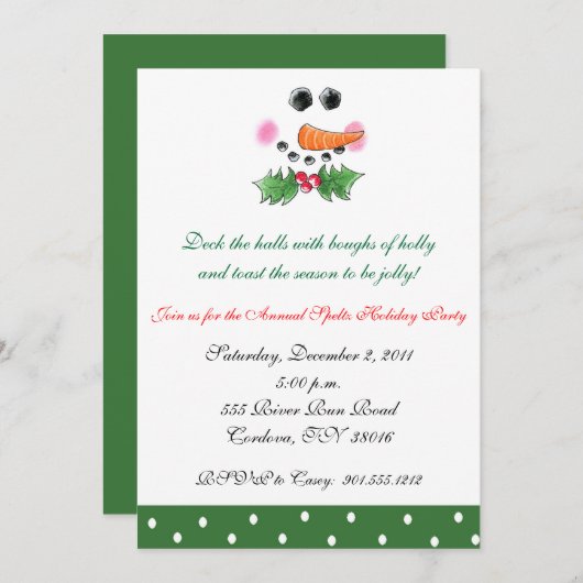 Snowman Face Holiday Uitnodiging (Voorkant / Achterkant)