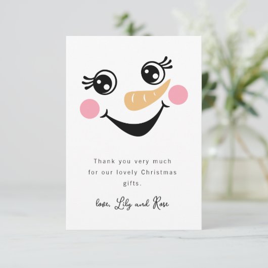 Snowman Face Kinder Kerstmis Bedankkaart (Staand voorkant)