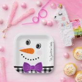 Snowman Face Paarse Bowtie Black Buffalo Play Papieren Bordje (Feest)