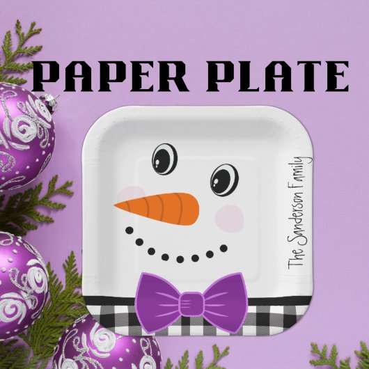 Snowman Face Paarse Bowtie Black Buffalo Play Papieren Bordje