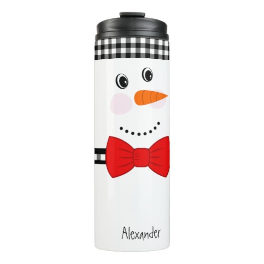 Snowman Face Paarse Bowtie Black Buffalo Play Thermosbeker (Voorkant)