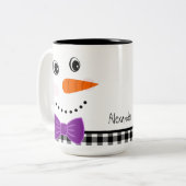 Snowman Face Paarse Bowtie Black Buffalo Play Tweekleurige Koffiemok (Voorkant links)