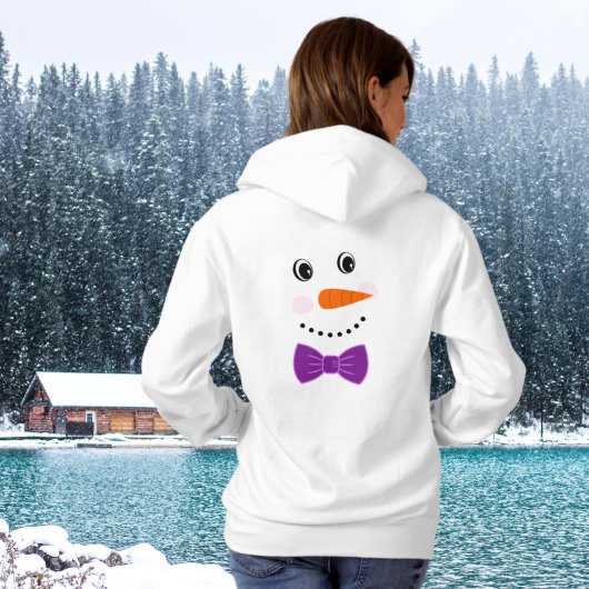 Snowman Face Paarse Bowtie naam toevoegen Hoodie