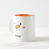 Snowman Face Persoonlijke naam Holiday Tweekleurige Koffiemok (Voorkant links)