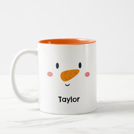 Snowman Face Persoonlijke naam Holiday Tweekleurige Koffiemok (Links)