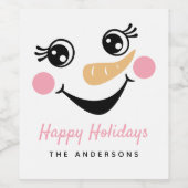 Snowman Face Prettige feestdagen Wijn Etiket (Enkel label)