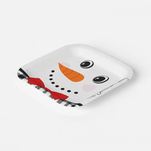 Snowman Face Red Bowtie Black Buffalo Pset Trim Papieren Bordje (Gebogen)