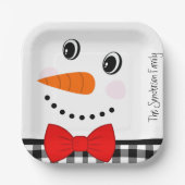 Snowman Face Red Bowtie Black Buffalo Pset Trim Papieren Bordje (Voorkant)