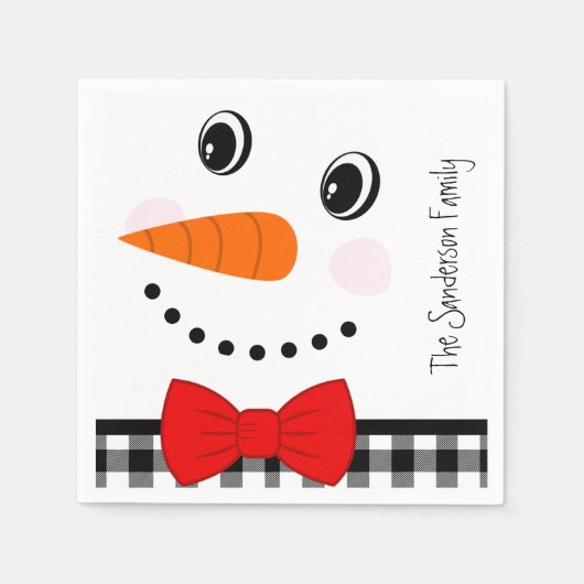 Snowman Face Red Bowtie Black Buffalo Pset Trim Servet (Voorkant)