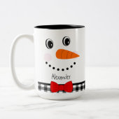 Snowman Face Red Bowtie Black Buffalo Pset Trim Tweekleurige Koffiemok (Links)